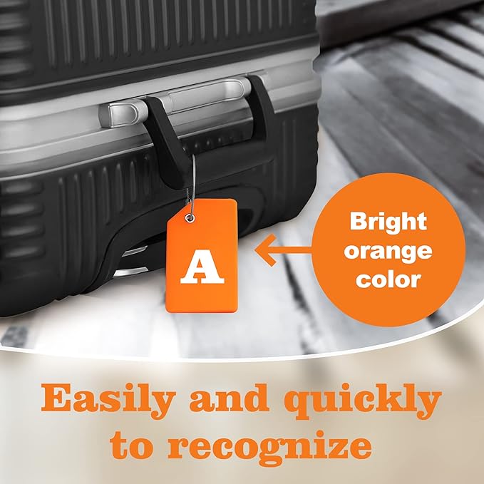 Gostwo 2 Pack Silicone Luggage Tags for Suitcases, 26 Initial Letter Baggage Labels Handbag School Bag Suitcase Instrument Tag with Stainless Steel Loop(Orange)(Letter A)