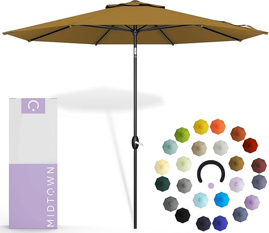 Midtown Umbrellas 10-Year-No-Fade - 6 Ft - UV Proof Sand (Tan) Polyester Fabric - Umbrella Outdoor Patio, Aluminum Frame Large Patio Umbrella for Garden, Pool & Deck - Black Pole