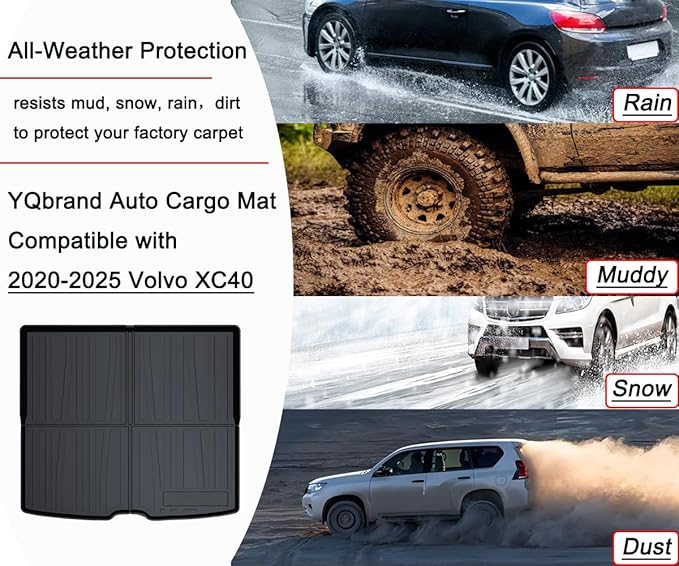 XC40 Cargo Mat - All-Weather 3D Custom-Fit Waterproof Compatible with 2020-2025 Volvo XC40 Non-Slip Durable Odorless TPO Trunk Tray Floor Mat with Raised Lip