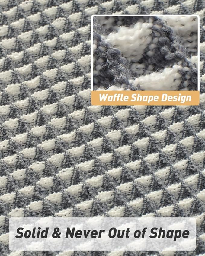 AMOAMI Upgraded Waffle Runner Rug Super Absorbent Non Slip Bath Mats for Bathroom Machine Washable Bathroom Runner Rug with Tassels, Ideal for Hallway Bedroom Laundry Room, 2' x 5', Darkgrey & Cream