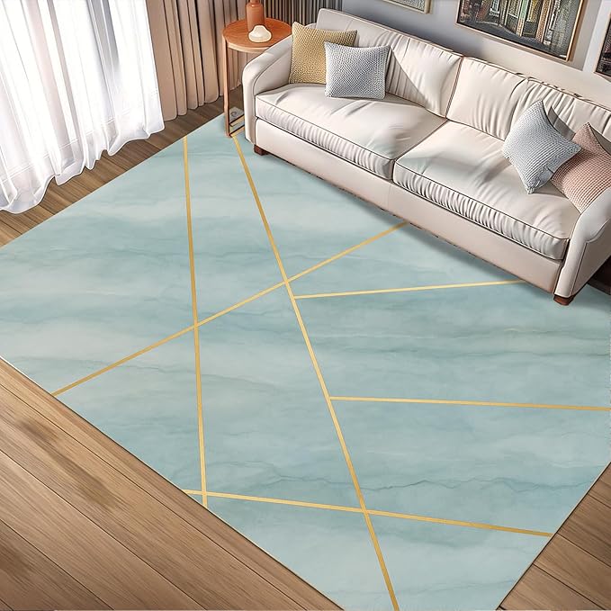 Minimalist Marble Rug - 8x10 Area Rugs, Abstract Line Marble Living Room Area Rugs, Modern Geometric Bedroom Rug, Washable & Non Slip Large Carpet Home Decor