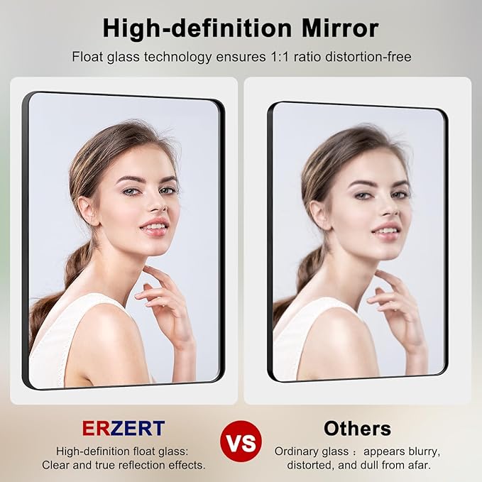 Bathroom Mirrors for Over Sink,1Pcs 24x36Inch Vanity Mirrors for Wall,Black Metal Frame Rectangle Mirrors for Bathroom Farmhouse Restroom,Hangs Horizontally or Vertically