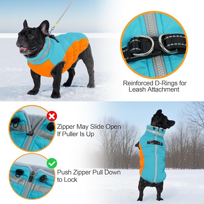 OUOBOB Warm Dog Jackets for Small Dogs, Waterproof Dog Coat with Harness Built in, Zipper Clousure, Fleece Lining for Cold Weather, Small Pet Winter Clothes for Shih Tzu, Yorkshire, Bichon - S