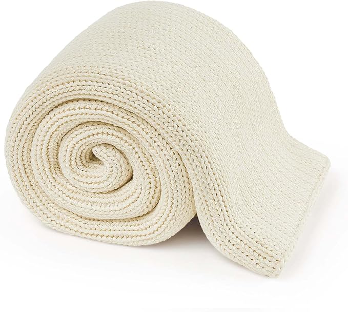 Guohaoi Knitted Weighted Blanket for Adults (Cream 50"x75" 15lbs) No Beads Cooling Throw Blanket for Hot Sleepers, Home Decor Breathable Chunky Knit Heavy Blanket Use on Full Size Bed