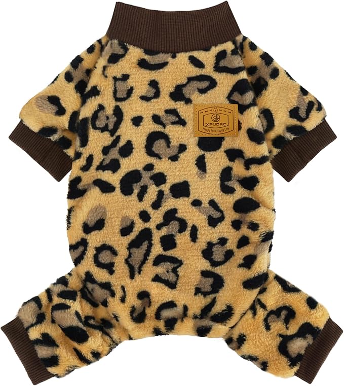 XPUDAC Dog Sweater Leopard Fleece Dog Pajamas for Small Medium Dogs Girl Boy Pet Winter Clothes for Winter Christmas(X-Large)