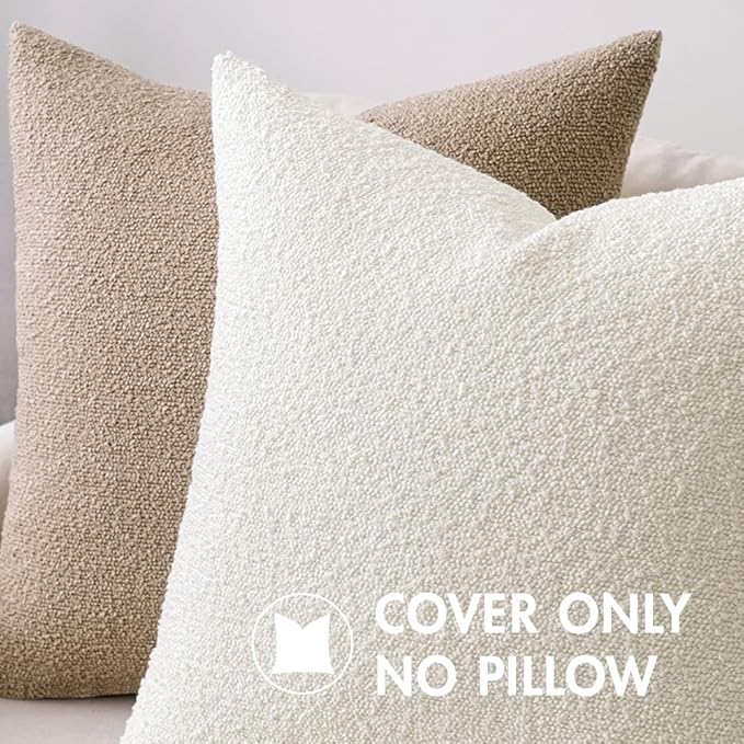 MIULEE Textured Boucle Throw Pillow Cover White Accent Solid Eruo Sham Christmas Pillow Case Decorative Soft Pack of 1 Couch Cushion Chair Sofa Bedroom Livingroom Home Decor,24x24 Inch