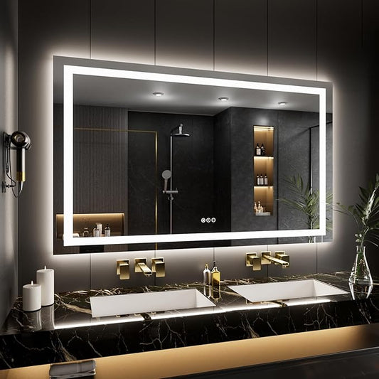 LOAAO 66"X40" LED Mirror for Bathroom, Lighted Bathroom Mirror with Lights, Anti-Fog, Dimmable, Memory Function, Easy to Install, Clear Reflection