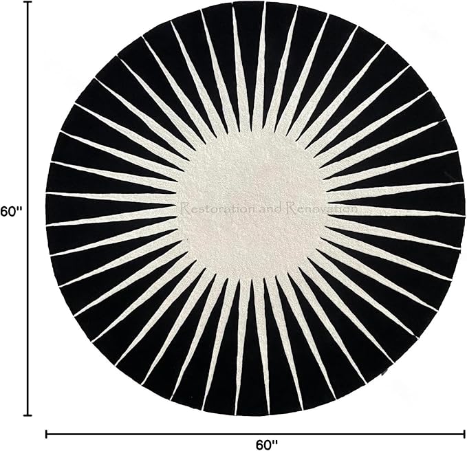 Modern Round Area Rug – Hand-Tufted with 100% NZ Wool, Thick & Soft Circular Carpet for Living Room, Bedroom & Dining Room Decor (Black, 5' Round)