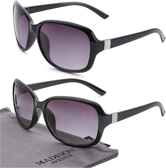 Madison Avenue 2 Pack Classic Vintage Sunglasses for Women Men,Fashion Sun Shades Glasses with UV400 Protection