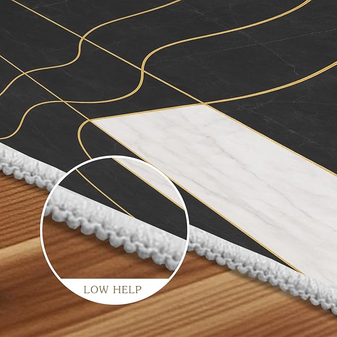 Geometric Marble Rug - 5x7 Area Rugs, Abstract Lines Rug, Luxury Marble Bedroom Rugs, Washable & Non Slip Carpet Home Decor