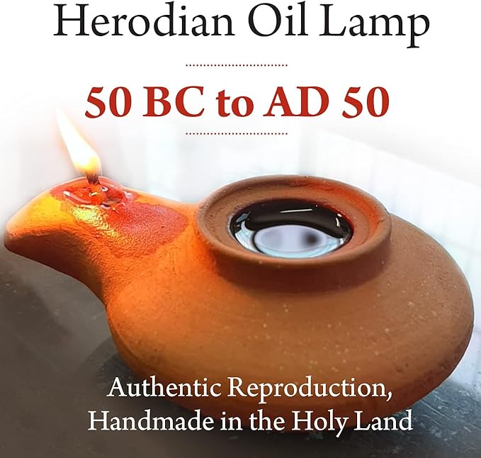 Herodian Biblical Clay Oil Lamp - Classic Brown Ancient Replica with Certificate of Authenticity- Handmade Holy Land Judaica and Christian Faith Gift