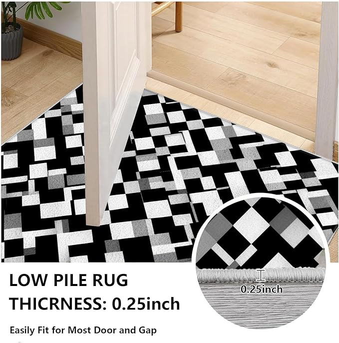 Black White and Grey Rug - Geometric Area Rug, Area Rugs 4x5, Modern Abstract Rugs, Irregular Block Splicing Carpet Washable Non Slip Home Decor Carpet for Living Room