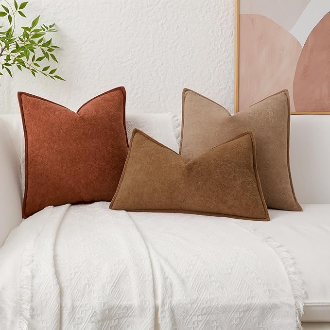 Kevin Textile Waterproof Decorative Pillow Covers Brown 24x24 Inch Pack of 2 Soft Boucle Textured Euro Pillowcases Elegant Accent Pillows for Couch Sofa Chair Bed Home Decor Indoor Outdoor