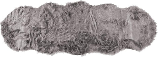 Luxe Gordon Faux Fur Rug with Soft and Fluffy Pile | Machine Washable Living Room Rug with Anti-Slip Backing | Cruelty-Free Area Rugs for Office or Bedroom, Grey, 2 ft x 6 ft