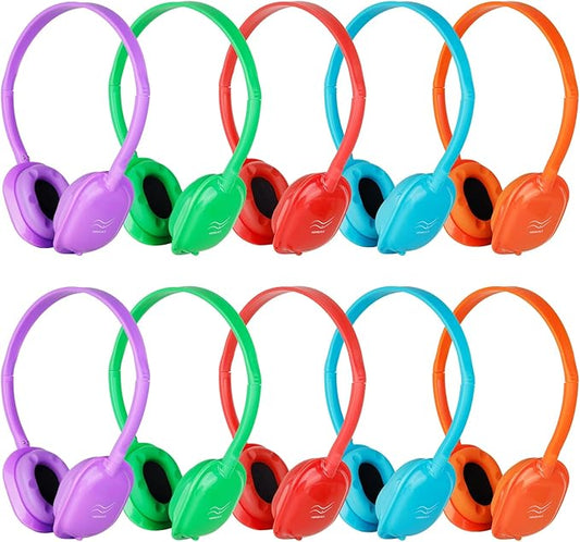 Kids Headphones Bulk 10 Pack for Classroom School,Wholesale Earphones Class Set of Headphones for Students Teens Children 3.5mm Jack Multi Color