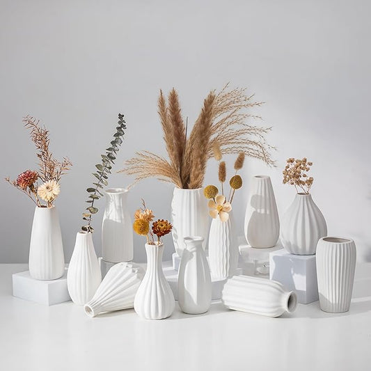 White Ceramic Vase for Table Decor: NUPTIO Small Bud Vases for Flowers - Set of 12 Centerpiece Table Decorations for Wedding Dining Room Christmas Home