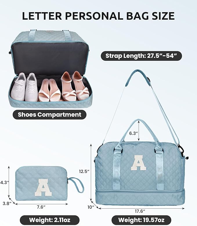 Vogewood Gifts for Girls-Teen Weekender Bags, Personalized Monogram Overnight Bag, Letter Travel Bag with Makeup Bag, Personalized Gift Idea for Women Her (Letter G)