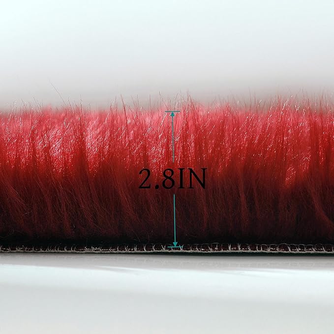 Faux Fur Rug Sheepskin Shag Fluffy Fuzzy Red 2x3 ft Small Rugs for Bedroom Bedside Bed Floor Living Room Plush High-Density Cushion Carpet Super Sofa Cover