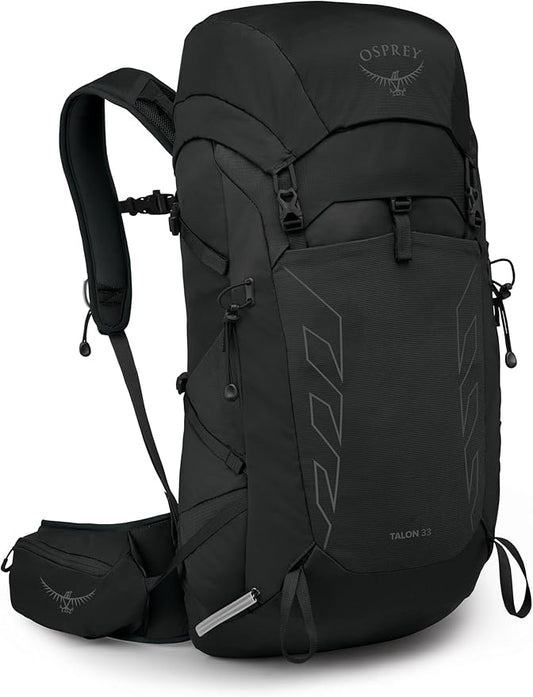 Osprey Talon 33L Men's Lightweight Hiking Backpack - Daypack for Travel & Camping, Black/Coal Grey, Extended Fit