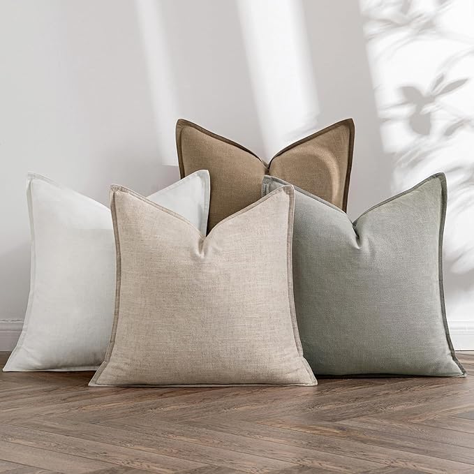 MIULEE Neutral Linen Pillow Covers Pack of 4 Decorative Natural Solid Throw Pillow Covers Soft Accent Boho Farmhouse Couch Pillowcases Modern Spring Home Decors for Living Room Bed Sofa 20x20 Inch