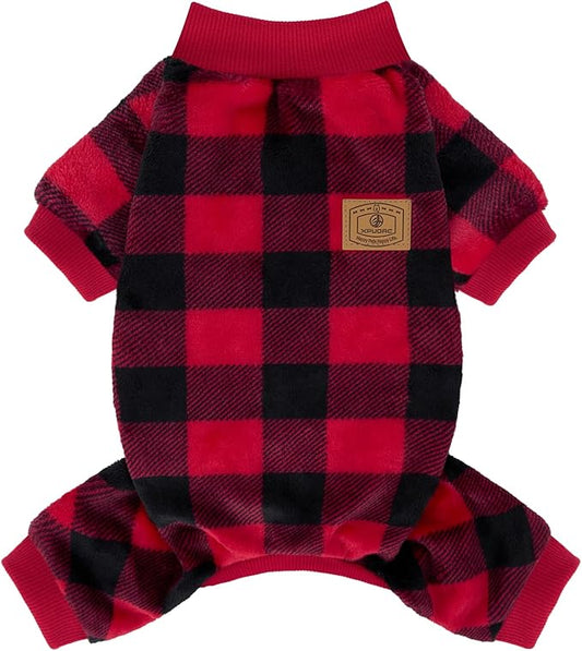 XPUDAC Dog Christmas Sweater Plaid Dog Pajamas for Small Medium Dogs Girl Boy Fleece Puppy Clothes Outfit for Winter, XL