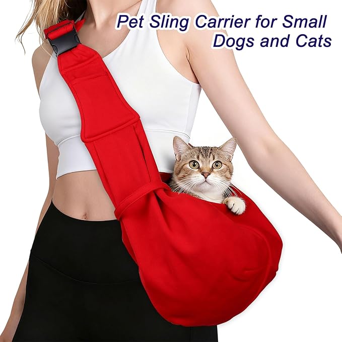 PETAXCELL Dog and Cat Sling Carrier Up to 16.5 Lbs, Hand-Free Reversible Pet Sling Carrier with Adjustable Strap and Pocket, (Green, 1 Pcs) Intended for Hiking/Camping/Traveling