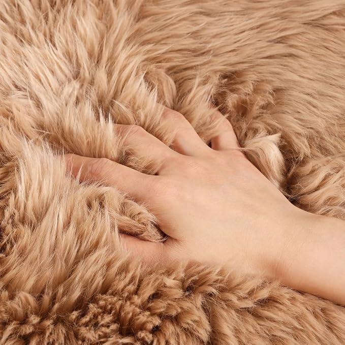 WL&ALLEN Large Sheepskin Rug Genuine Thick and Lush 3 Inch Pile，Luxury Australian Pelts |Large Sheepskin Wool Area Rugs (Single & a Half Pelt 2'6" x 5‘，Light Brown)…