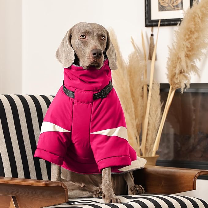 MIGOHI Thermal Large Dog Coat with Harness Waterproof Jacket for Large Dogs,Thick Dog Winter Coat,Snow Jacket for Dogs Windproof for Hunting Camping Chilly Days,Doberman,Great Dane,XXXL,Rosered
