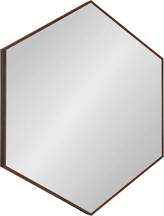 Kate and Laurel Rhodes 6-Sided Hexagon Wall Mirror, 30.75x34.75 Walnut Brown