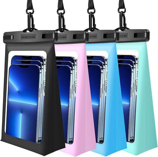 4 Pack Floating Waterproof Phone Pouch - Float Clear Cell Holder Protector with Lanyard - Universal Large Floatable Water Proof Dry Bag Case for iPhone 16 Pro Max Samsung Galaxy - Beach Swimming Pool