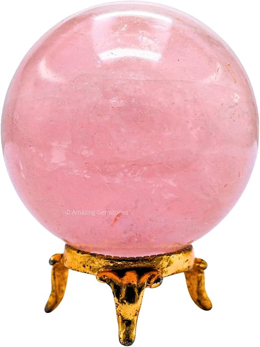 Amazing Gemstone Rose Quartz Crystal Ball with Stand - 2.5 Inches Large Crystal Sphere Meditation Balls for Witchcraft and Decorative Balls