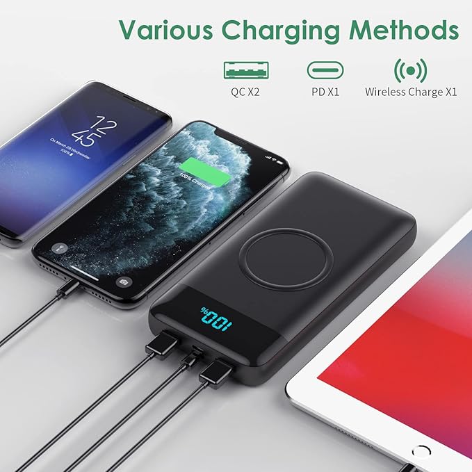 Wireless Portable Charger 30,800mAh ,15W Wireless Charging 25W PD QC4.0 Fast Charging USB-C Power Bank,4 Outputs Travel Essentials External Battery Pack for iPhone 17/16/15/14,Galaxy S25,Android etc