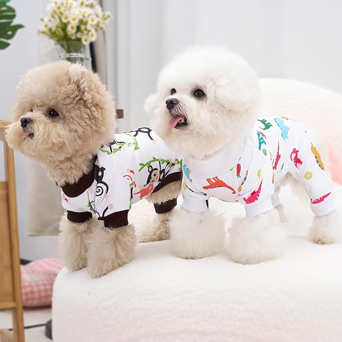 XPUDAC 4 Pack Dog Pajamas Soft Strechy Summer Doggie Clothes for Small Medium Dogs Boy Girl Cat Apparel-L