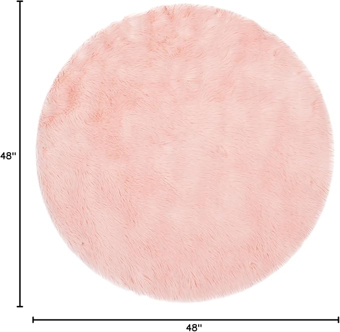 SAFAVIEH Faux Sheep Skin Collection 4' Round Pink FSS235G Silken Glam 2.35-inch Thick Area Rug