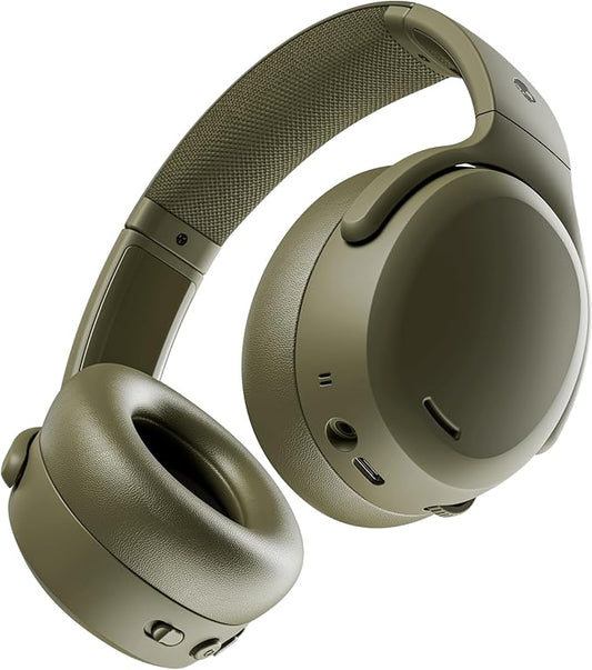 Skullcandy Crusher ANC 2 Wireless Over-Ear Bluetooth Headphones with Multi-Sensory Bass, Active Noise Cancelling, Up to 60 Hours Battery, Microphone for iPhone Android - Drab