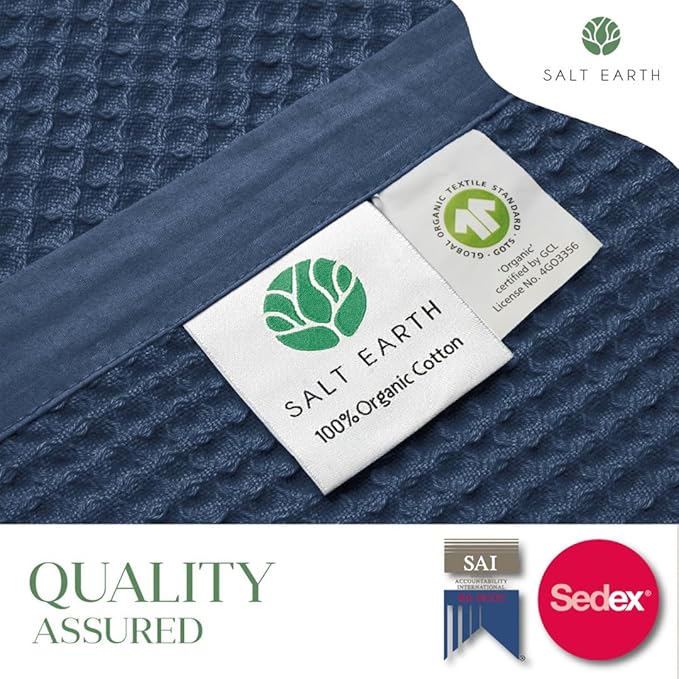Salt Earth GOTS Certified 100% Organic Cotton Throw Blanket, 55" X 60" Waffle Blankets & Throws for Bed, Throw Blanket for Couch, Modern & Cozy Blanket, All Season Waffle Blanket, Soft Blanket (Navy)