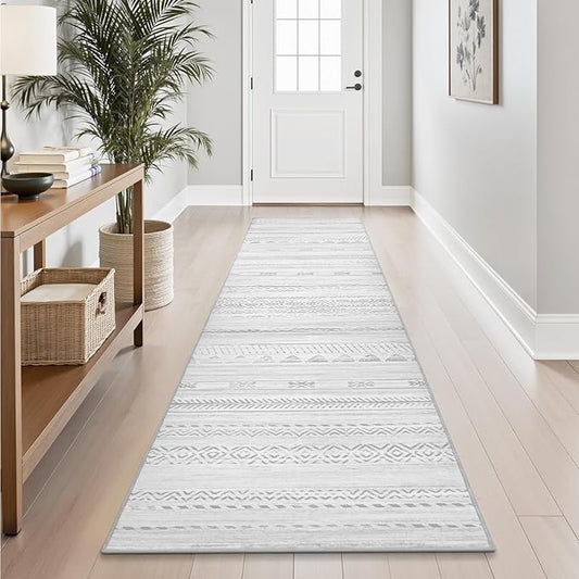 2x10 Runner Rug Machine Washable Non Slip Area Rug Distressed Neutral Moroccan Boho Rug Ultra Soft Floor Runners for Hallways for Entryway Laundry Room Kitchen, Grey