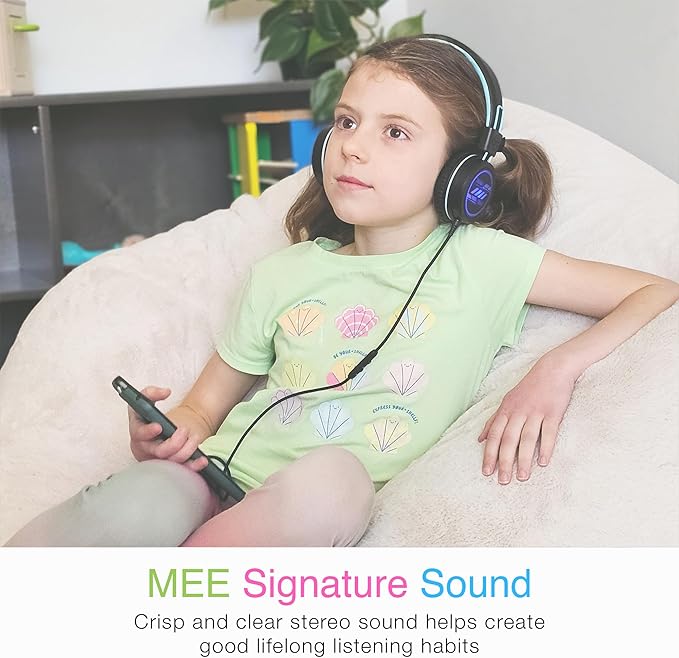 MEE audio KidJamz KJ55 Personalized USB-C Safe Listening Wired Headphones for Kids with Custom LED-Backlit Design, Volume Limiter, & Microphone for iPhone 15, iPad, & USB Type C Devices (Black)