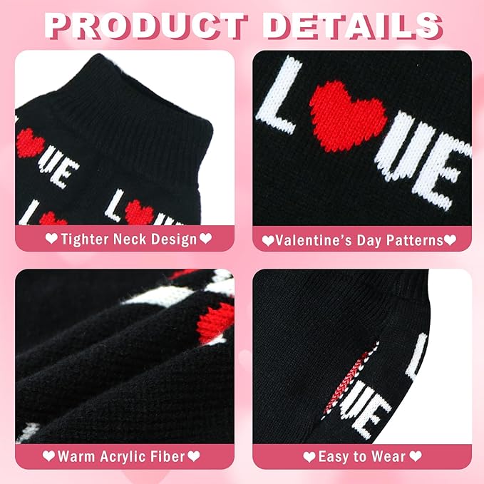 GOYOSWA Valentines Dog Sweater, Dog Valentines Clothes Outfit Knitted Sweaters for Small Medium Large Dogs Pets (Black Love, Medium)