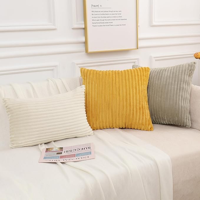 Simmore Decorative Spring Throw Pillow Covers 16x16 Set of 2, Soft Natural Plush Flannel Double-Sided Fluffy Couch Pillow Covers for Sofa Living Room, Beige