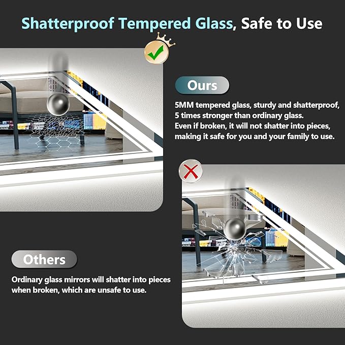 28x32 LED Bathroom Mirror with Lights, Backlit & Front Lit, Anti-Fog Lighted Vanity Mirror for Bathroom Wall, 3 Colors, Dimmable, Memory, HD Tempered Glass, Shatter-Proof, Horizontal/Vertical