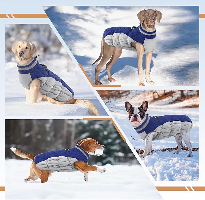 OUOBOB Small Dog Coat,Dog Jackets for Small Dogs,Warm Winter Jacket, Puppy Coat with Harness Built in,Waterproof Dogs Jacket,Puppy Cold Weather Coats,Pet Winter Clothes Snowsuit Shih Tzu Bichon,Blue