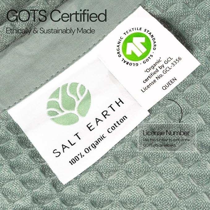 Salt Earth GOTS Certified 100% Organic Cotton Throw Blanket, 55" X 60" Blankets & Throws for Bed, Throw Blanket for Couch,Modern & Cozy Blanket, All Seasons Waffle Blanket, Soft Blanket (Silver Blue)