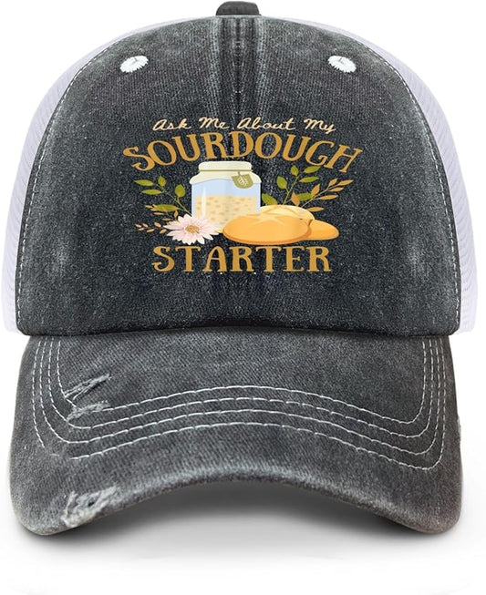 Ask Me About My Sourdough Starter Bread Baking Baker Bakery Hats Beach Cap for