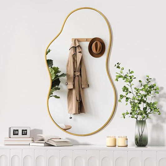 Hasipu Irregular Wall Mirror - 35"x20" Asymmetrical Mirror, Modern Decorative Mirrors for Living Room, Entryway, Hallway, Bathroom, Bedroom,Wall Mounted Home Decor (Gold)