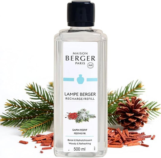 MAISON BERGER Festive Fir Lampe Berger Refill, 500 ml (16.9 fl oz), Odor-Neutralizing Home Fragrance Oil Lamps, Pine Needles, Green Notes, Clean Notes, Pine, Made in France