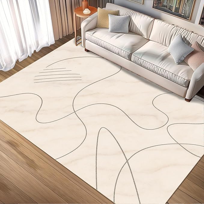 Modern Marble Rug - 3x6 Runner Rug, Abstract Line MarbleMinimalist Geometry Bedside Rugs, Washable & Non Slip Carpet Home Decor