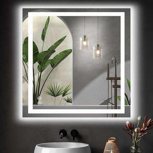 Sweetcrispy 36"x36" Smart Anti-Fog LED Bathroom Mirror with 3 Color Temperatures, Dimmable, Memory Function, Rectangle Modern Vanity Mirror