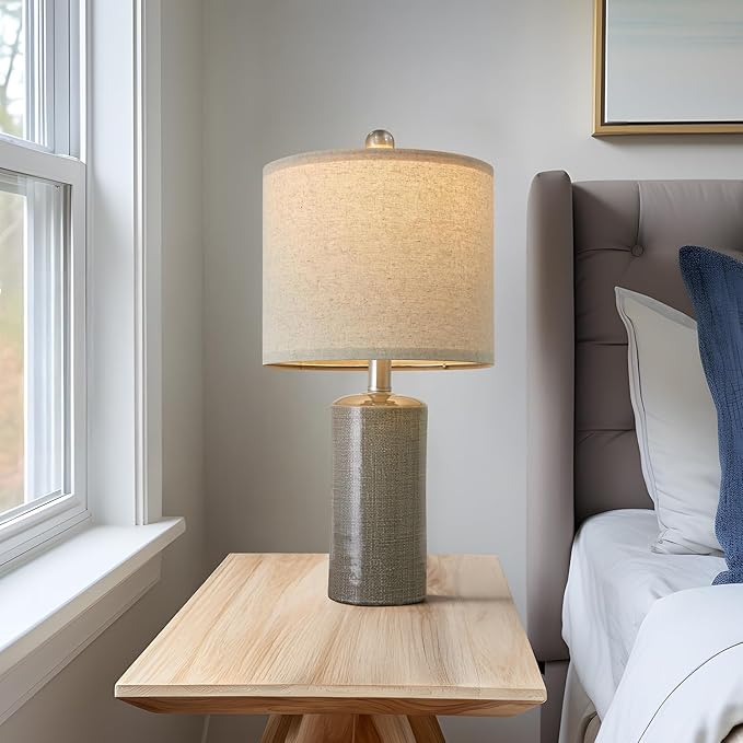 20.25" Small Table Lamps Set of 2 Modern Ceramic Lamps for Living Room Farmhouse Bedside Lamps Boho Lamps for Night Stands Grey Bedroom Lamp Side End Table Lamps