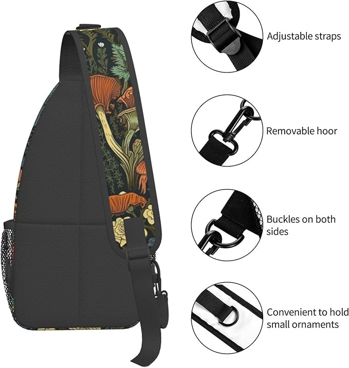Botanical Mushroom Sling Backpack Crossbody Bag Casual Chest Bags Travel Hiking Daypack Shoulder Bag for Women Men